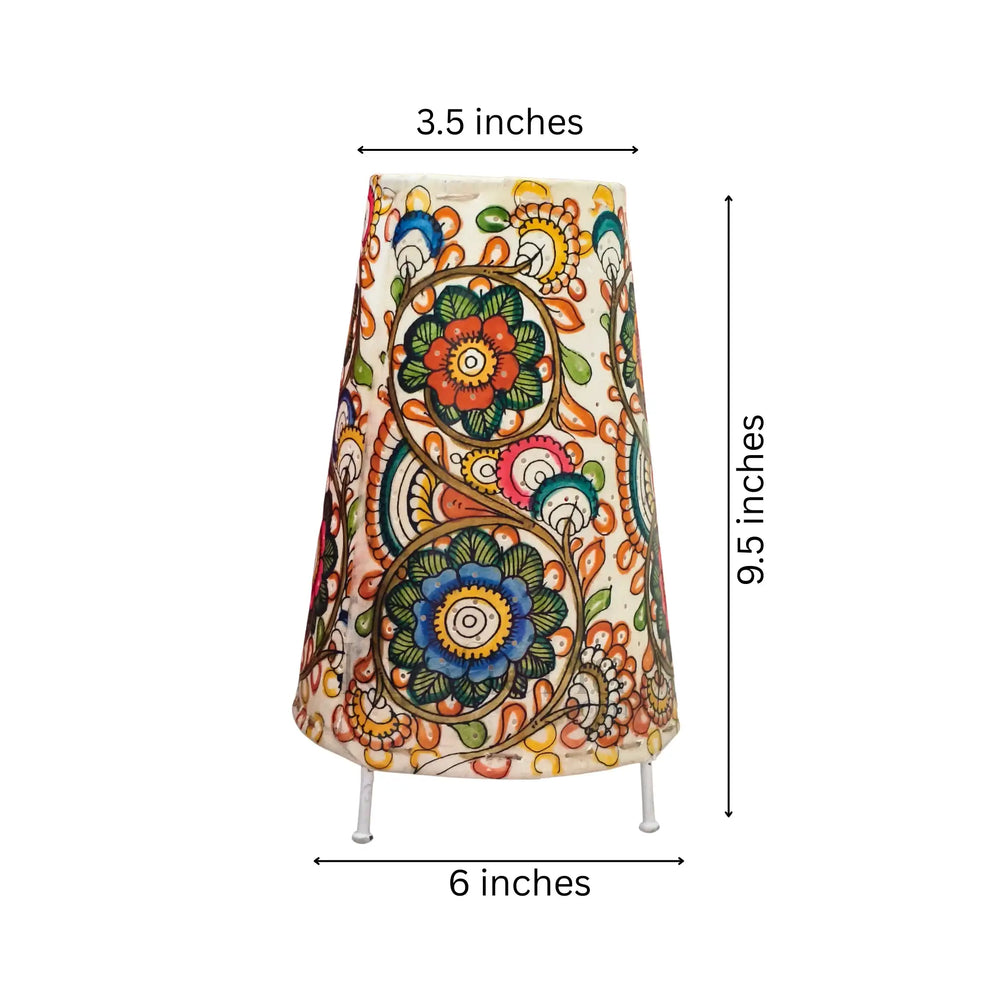 Handcrafted Leather Puppetry Radiant Floral - Cone Lamp Shade | Bed Lamp Leather Paintings