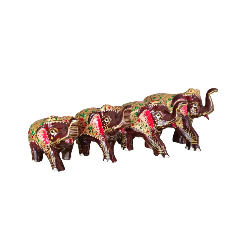 Hand-Painted Wooden Elephant with Trunk Up | Decorative Figurine maruthi handicrafts