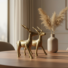 Handcrafted Brass Deer Pair Statues | Elegant Antelope Figurines for Home Decor