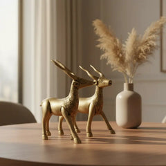 Handcrafted Brass Deer Pair Statues | Elegant Antelope Figurines for Home Decor Brass Ware