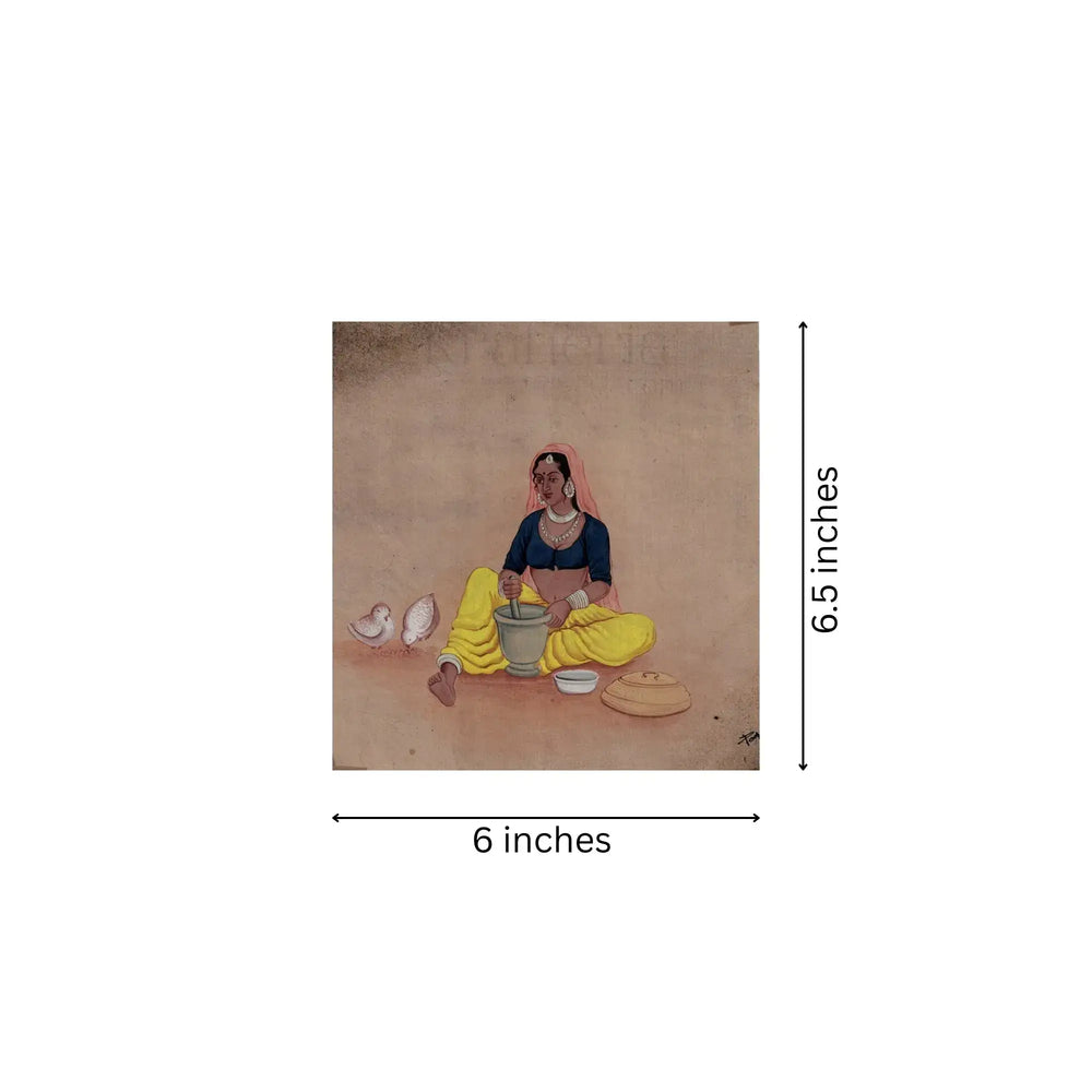 Lady Preparing Herbs Miniature Painting Paintings