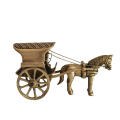 Vintage Style Brass Horse and Chariot Figurine | Handcrafted Indian Tonga / Buggy Decor