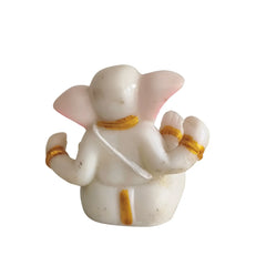 Serene White Marble-Finish Lord Ganesha Idol with Pink and Gold Accents
