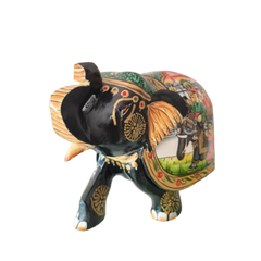 Black Painted Wooden Mughal Elephants – Elegant Decorative Figurines