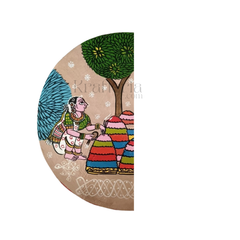 Cheriyal Bathukamma Pooja Painting – Round Ethnic Wall Art wall decor