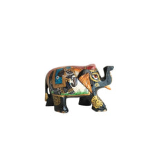 Hand-Painted Black Elephant Figurine with Traditional Indian Art Wood Decorative