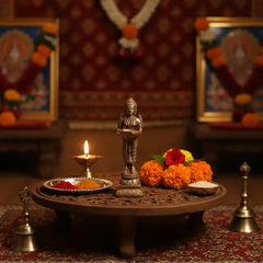 Traditional Golden Brass Deepa Lakshmi Idol / Oil Lamp Statue Brass Ware