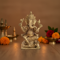 Divine Brass Lord Ganesha Idol – Symbol of Wisdom, Prosperity, and Auspicious Beginnings