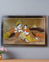 Divine Radha Krishna River Bank Scene – Premium Rosewood Inlay Wall Frame Arun
