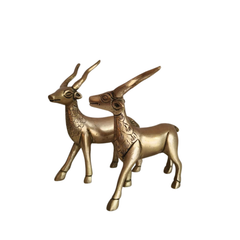 Handcrafted Brass Deer Pair Statues | Elegant Antelope Figurines for Home Decor