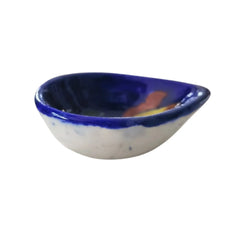 Leaf/Teardrop Shaped Blue Pottery Diya | Abstract Floral Oil Lamp Pottery