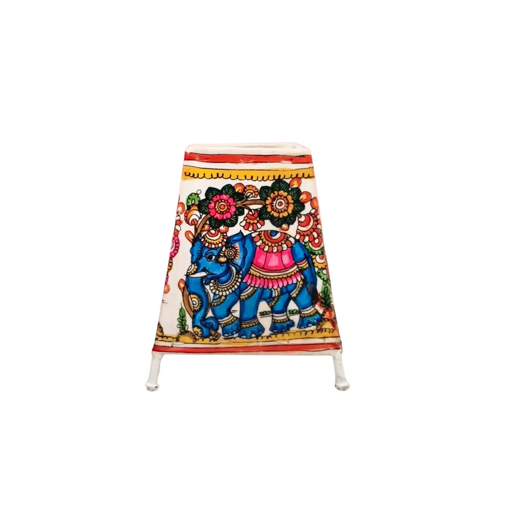 Majestic Elephant Adorned with Blossoms – Traditional Leather Craft | Bed Lamp Leather Paintings
