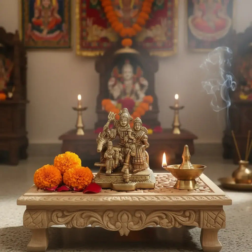 Brass Shiva Parivar on Nandi – Divine Family Idol for Conjugal Harmony and Auspiciousness Brass Ware