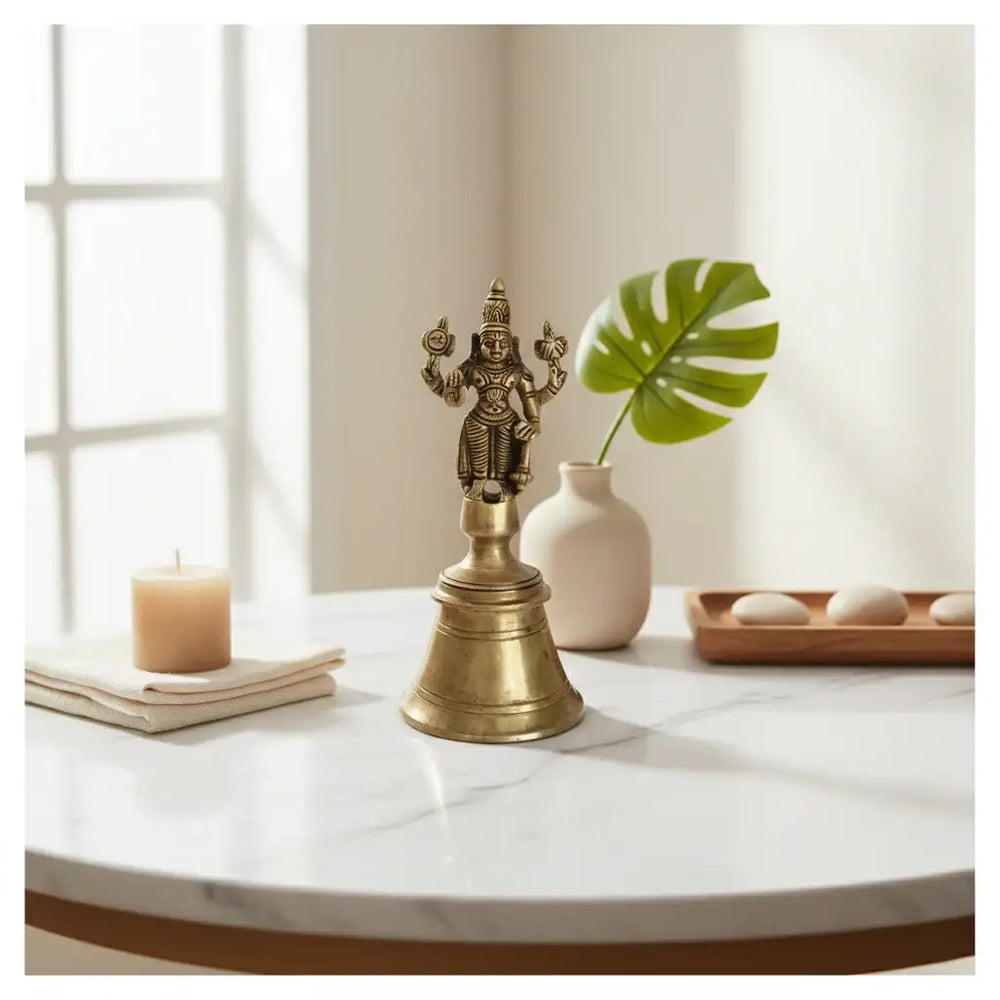 Auspicious Brass Vishnu Puja Bell (Ghanti) – Preserver of the Universe for Ritual Purity and Sound Brass Ware