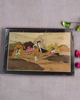 Village Life Scene in Wooden Inlay – Lady Washing Cloth Handmade Art
