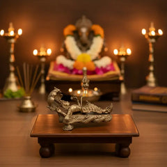 Divine Trinity Brass Idol – Vishnu, Maheshwara, and Brahma in Ananta Shayana Form Brass Ware