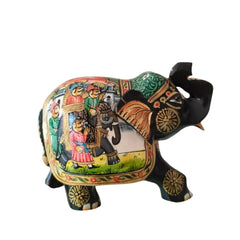 Black Painted Wooden Mughal Elephants – Elegant Decorative Figurines maruthi handicrafts