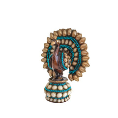 Traditional Indian Style Adorned Peacock Showpiece Idol Wooden Decorative