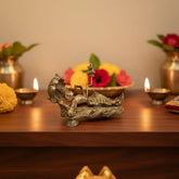 Divine Trinity Brass Idol – Vishnu, Maheshwara, and Brahma in Ananta Shayana Form Brass Ware