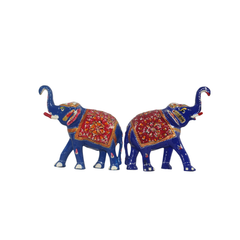 Colorful Hand-Painted Metal Elephant Pair – Traditional Craft