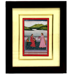 Mughal Miniature Painting - A Queen with Her Falcon and Attendant