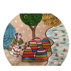 Cheriyal Bathukamma Pooja Painting – Round Ethnic Wall Art wall decor