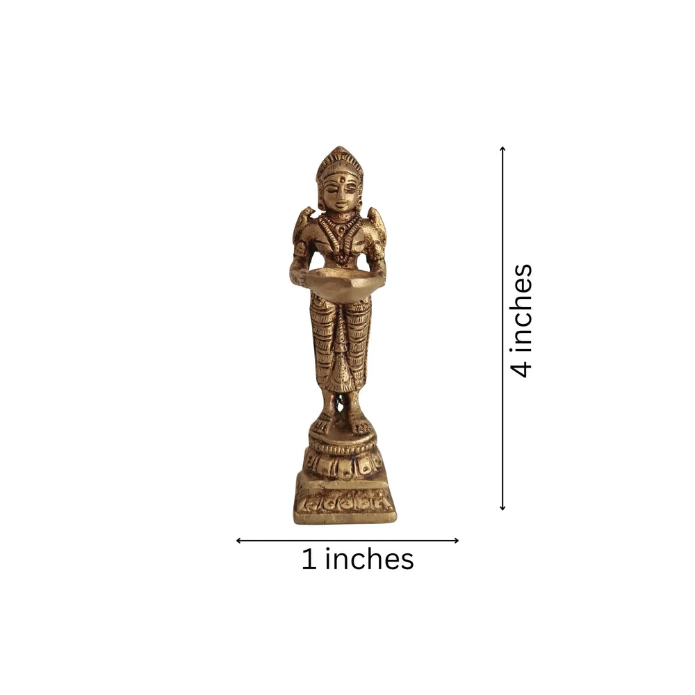 Traditional Golden Brass Deepa Lakshmi Idol / Oil Lamp Statue Brass Ware