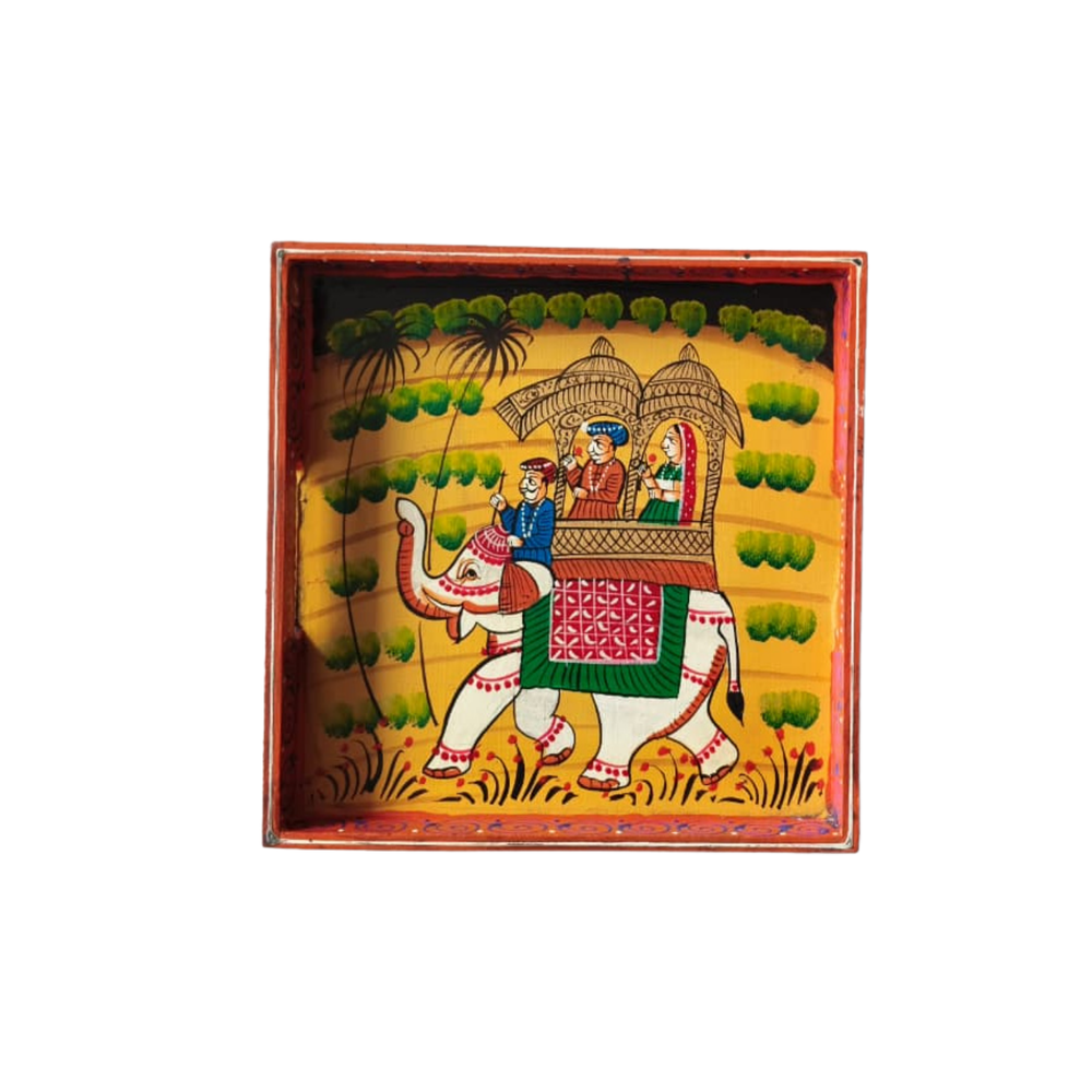 Royal Elephant Procession Hand-Painted Wooden Drawer Box Wood Decorative