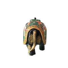 Black Painted Wooden Mughal Elephants – Elegant Decorative Figurines