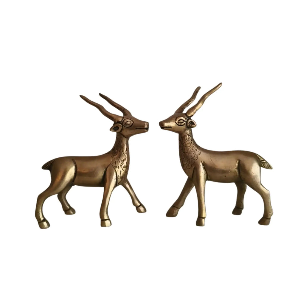 Handcrafted Brass Deer Pair Statues | Elegant Antelope Figurines for Home Decor Brass Ware