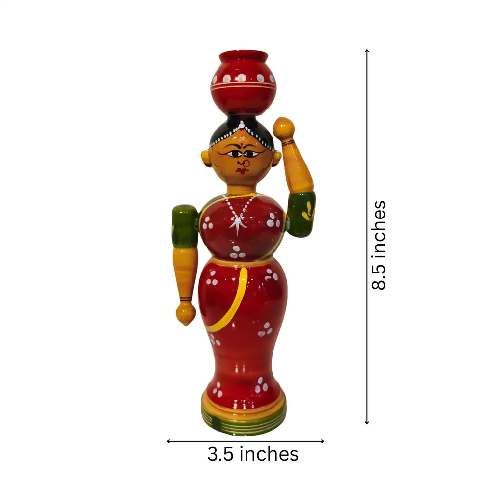 Hand-Painted Etikoppaka 'Golla Bhama' Figurine - Lacquered Wood Craft Etikoppaka Lacquerware