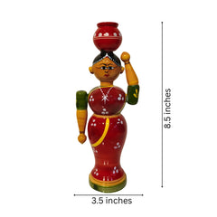 Hand-Painted Etikoppaka 'Golla Bhama' Figurine - Lacquered Wood Craft Etikoppaka Lacquerware