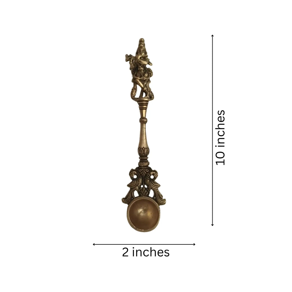 Brass Aarti Spoon Diya Lamp with Long Handle | Traditional Pooja Accessory Brass Ware