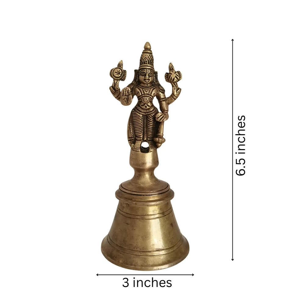 Auspicious Brass Vishnu Puja Bell (Ghanti) – Preserver of the Universe for Ritual Purity and Sound Brass Ware