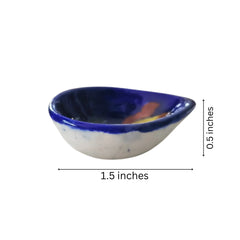 Leaf/Teardrop Shaped Blue Pottery Diya | Abstract Floral Oil Lamp Pottery