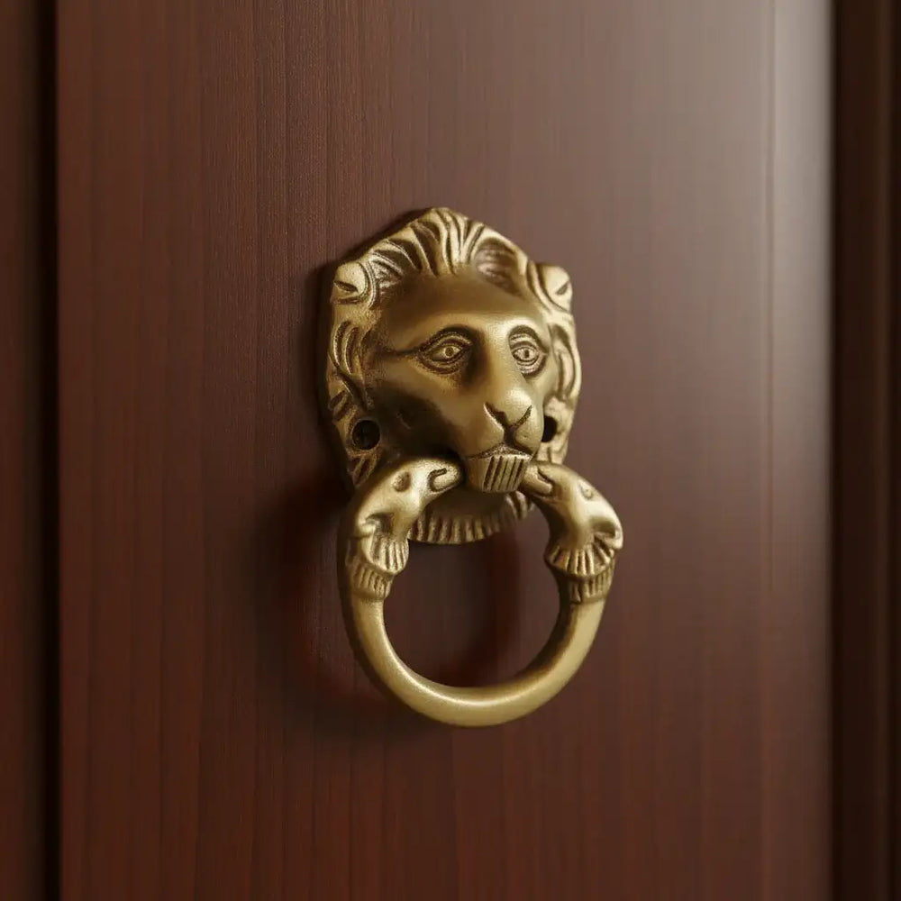 Majestic Brass Lion Head Door Knocker - Vintage Style Pull Handle Brass Ware