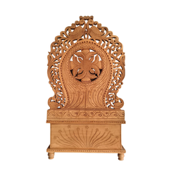 Grand Hand-Carved Wooden Ganesha Sculpture on Pedestal with Prabhavali and Mushaks