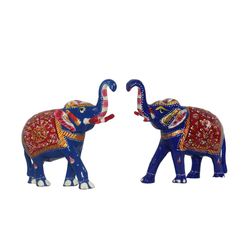 Colorful Hand-Painted Metal Elephant Pair – Traditional Craft