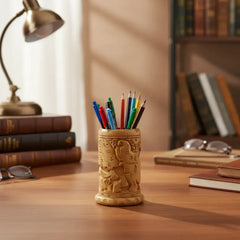 Hand-Carved Wooden Pen Stand – Elegant Desk Organizer Accessories