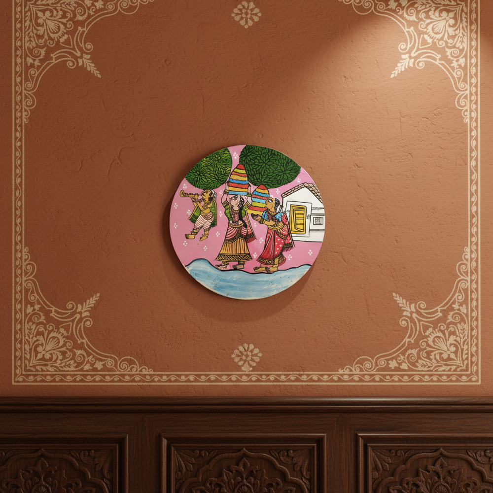 Cheriyal Art Bathukamma Festival Painting – Round Village Life Wall Decor wall decor