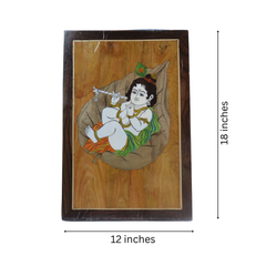 Charming Little Krishna in Rosewood Inlay – Handcrafted Religious Wall Décor
