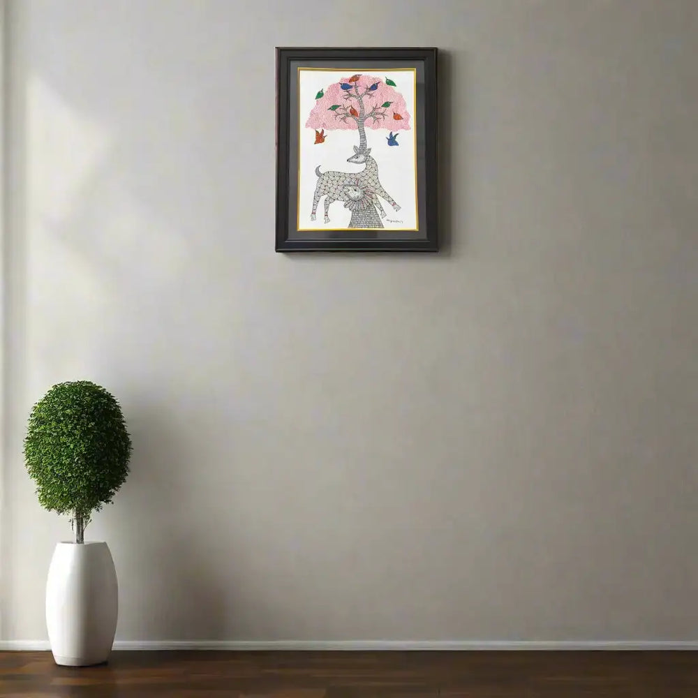 Harmony of Nature – Gond Painting of Deer and Tree of Life Paintings