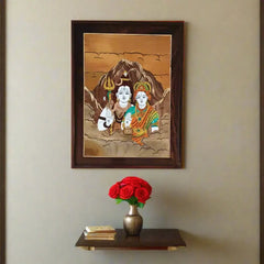 Shiva Parvati on Mount Kailash – Rosewood Inlay Artwork