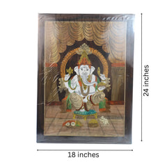 Lord Ganesha Seated on Chair – Rosewood Inlay Frame Inlay Art