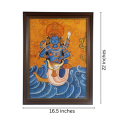 Vishnu in Matsya Avatar – Handcrafted Kerala Mural Wall Art