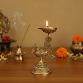 Brass Peacock Diya Lamp (Mayur Deep) - Traditional Indian Oil Lamp Brass Ware