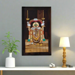 Sacred Rosewood Inlay – Tirupati Balaji Idol with Temple Arch Inlay Art