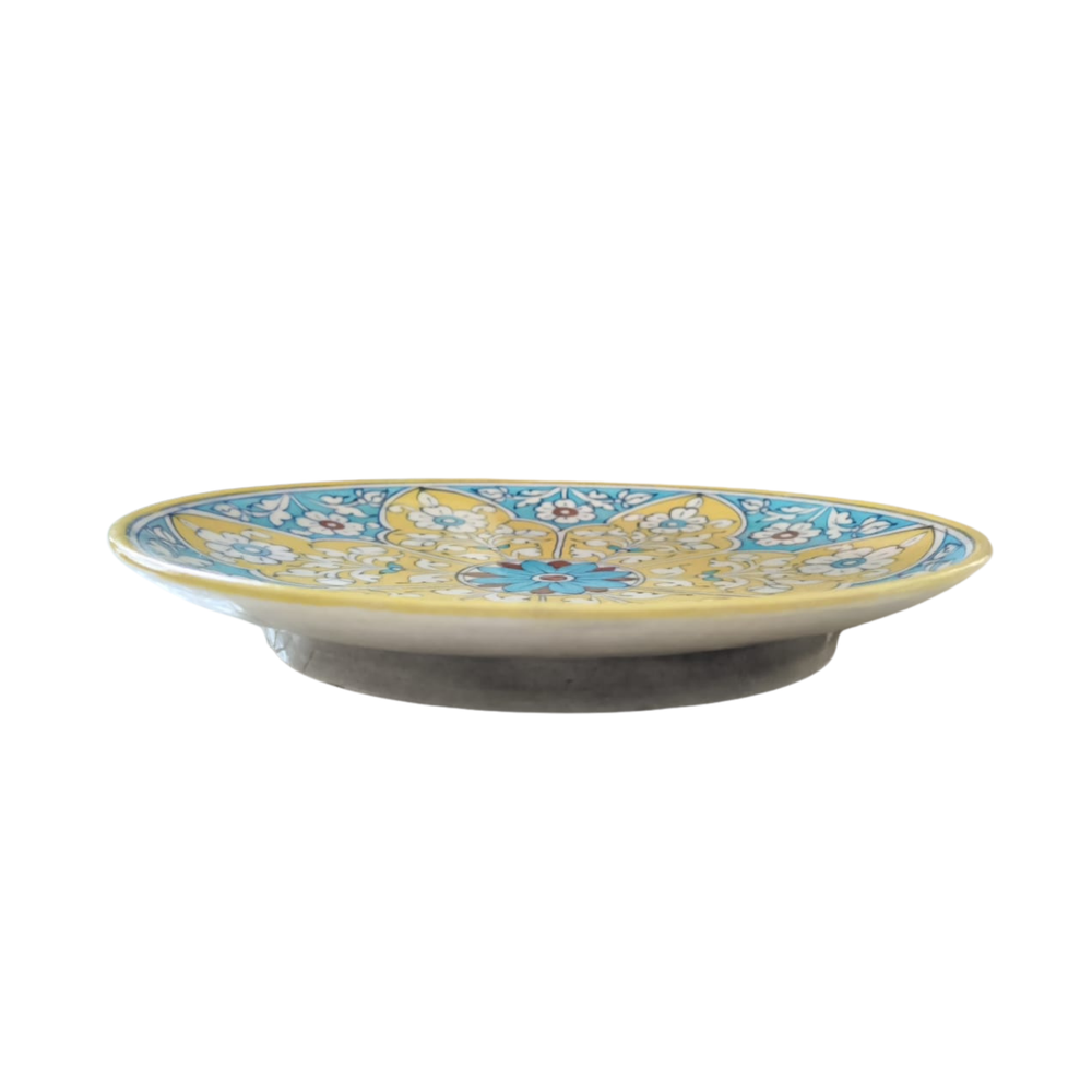 Vibrant Yellow and Teal Floral Wall Plate Pottery