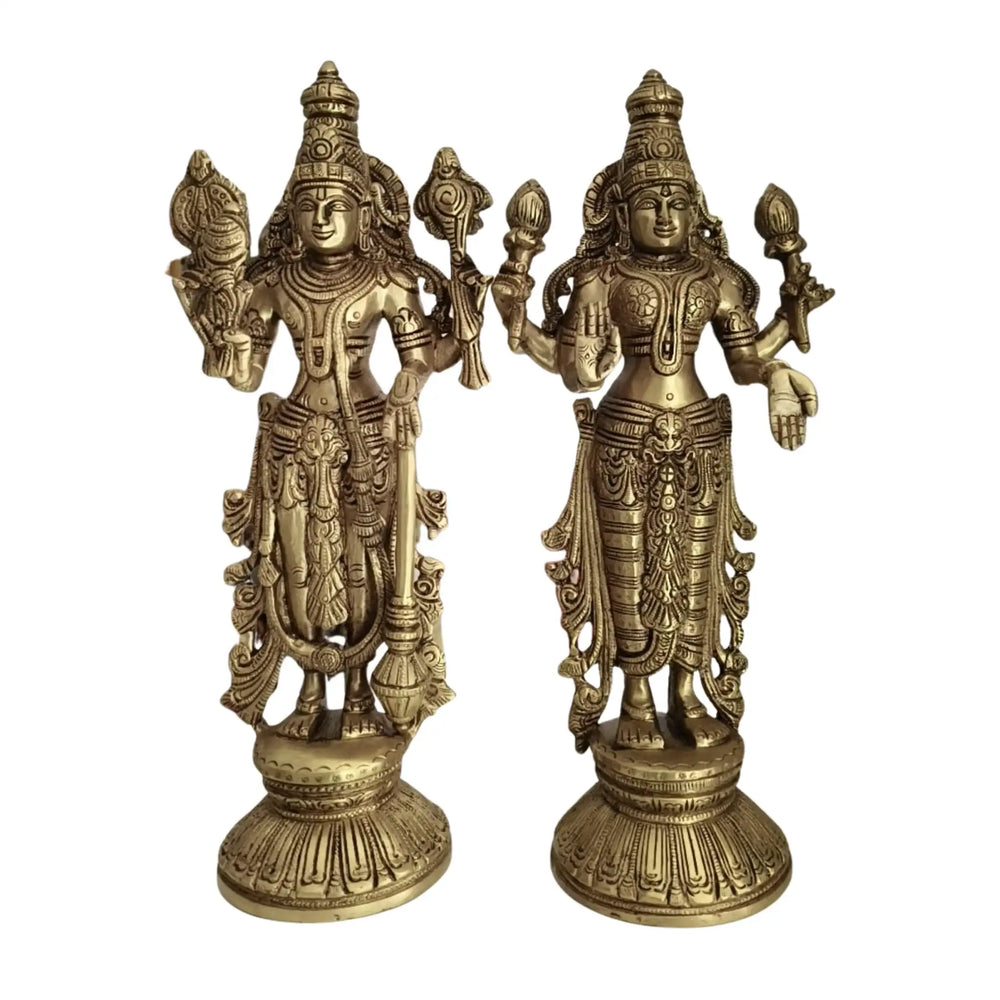 Divine Brass Vishnu Lakshmi Idols Set – Traditional South Indian Handcrafted Art Brass Ware