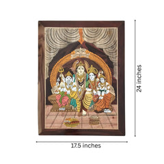 Divine Darbar of Lord Shiva and Parvati Family – Wooden Inlay Art Inlay Art